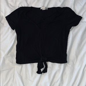 Black Short-Sleeve Shirt, Criss-Crossed at top